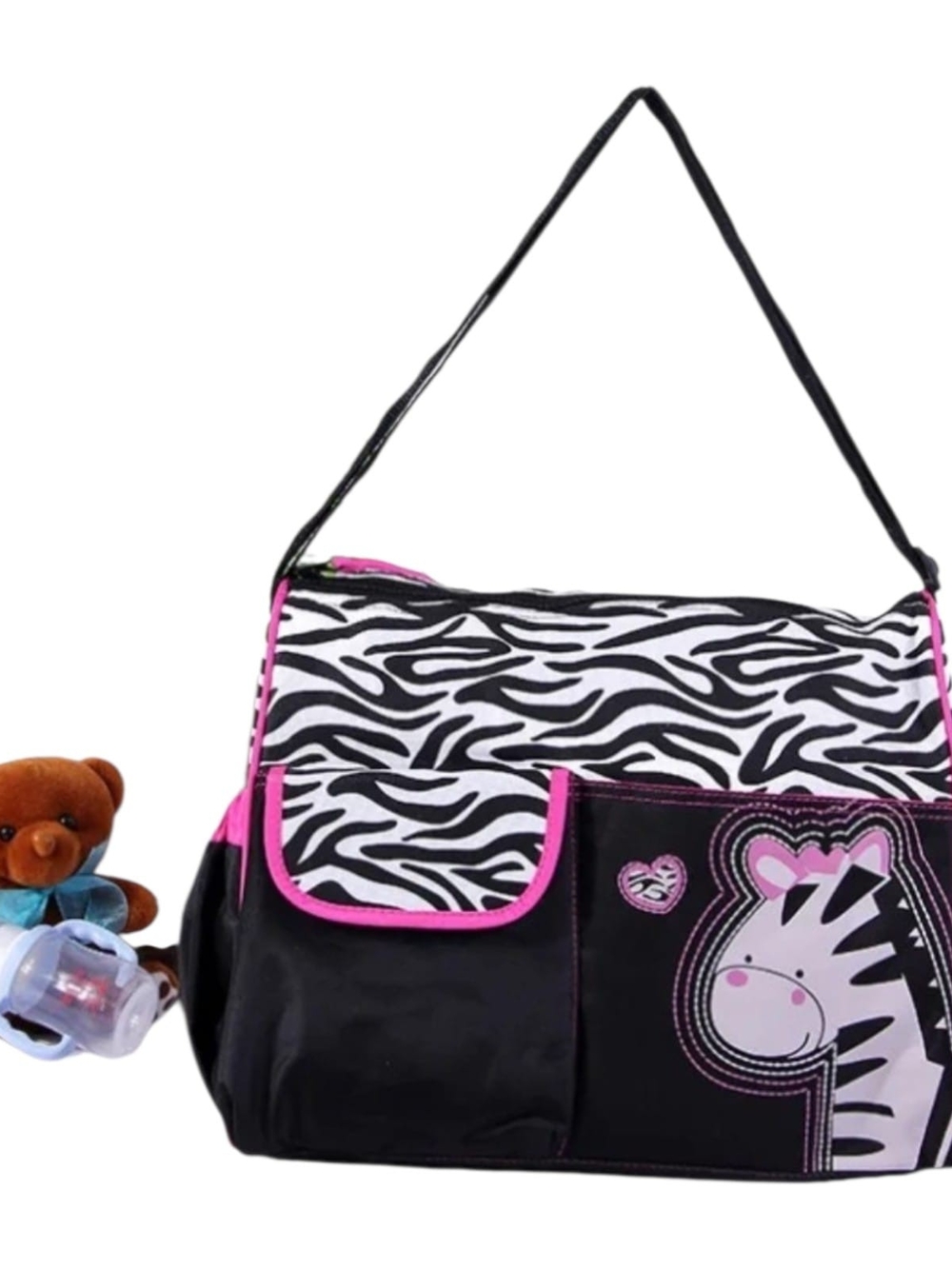 Kids Zebra Print Diaper Bag with Pink Trim